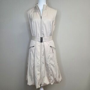 Linea Domani Cream Sleeveless Zip Front Belted Bubble Hem Utility Dress 14